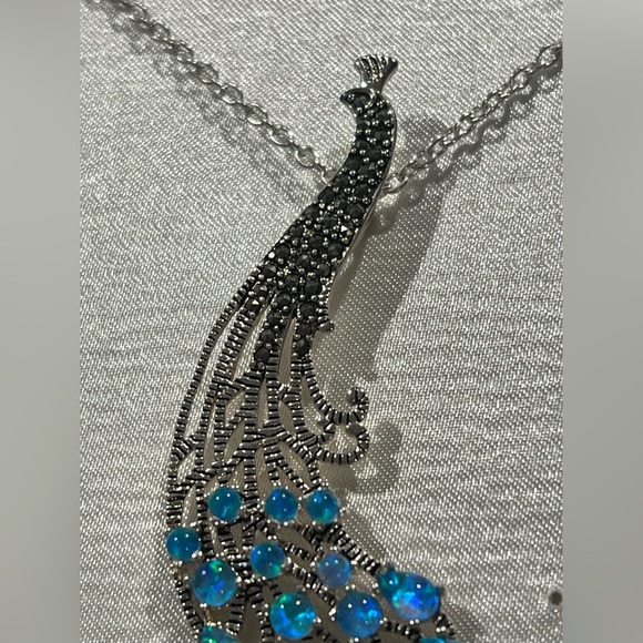 NWT Marcasite & Opal Peacock Necklace - Picture 7 of 7